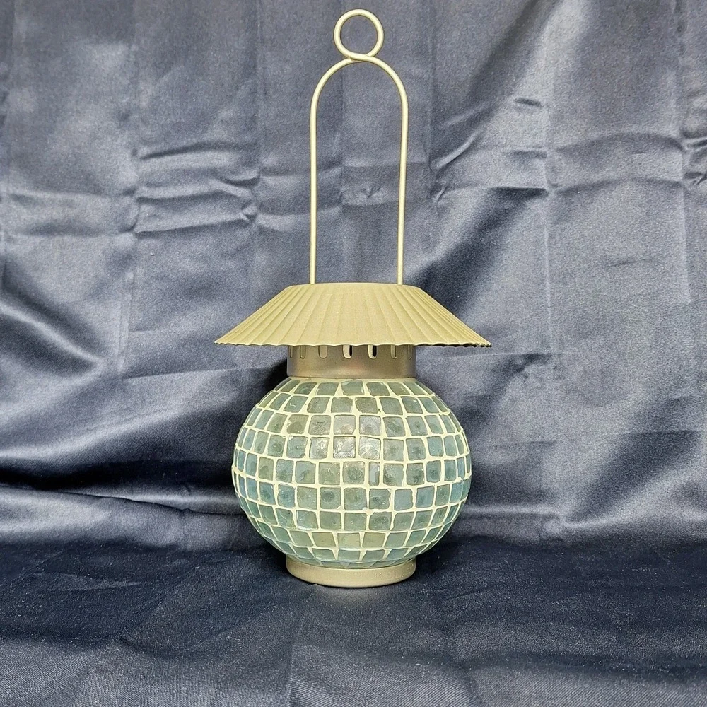 Starbucks Blue Mosaic Glass Lantern Tealight Hang Candle Holder Boho Rare Retire